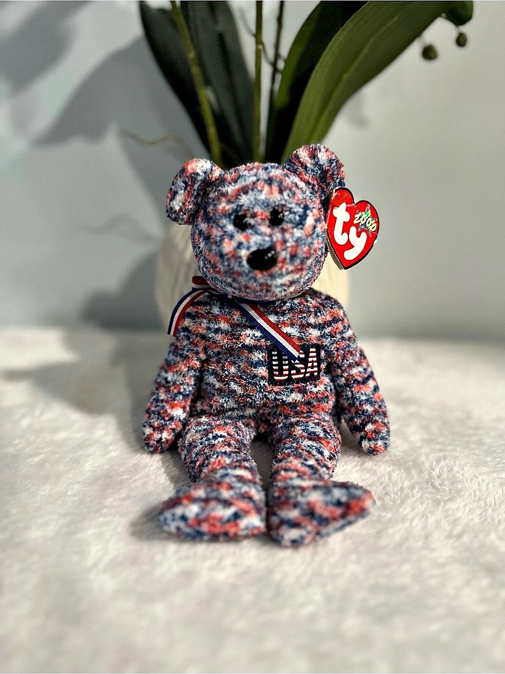 Ty America the Beautiful Beanie Baby Plush Bear Blue & Red